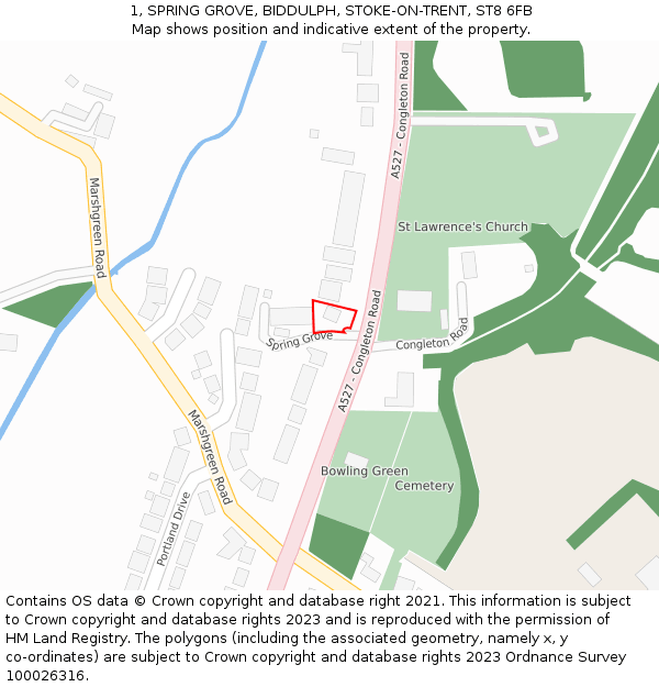 1, SPRING GROVE, BIDDULPH, STOKE-ON-TRENT, ST8 6FB: Location map and indicative extent of plot