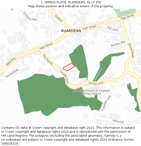 1, SPRING PLACE, RUARDEAN, GL17 9TA: Location map and indicative extent of plot