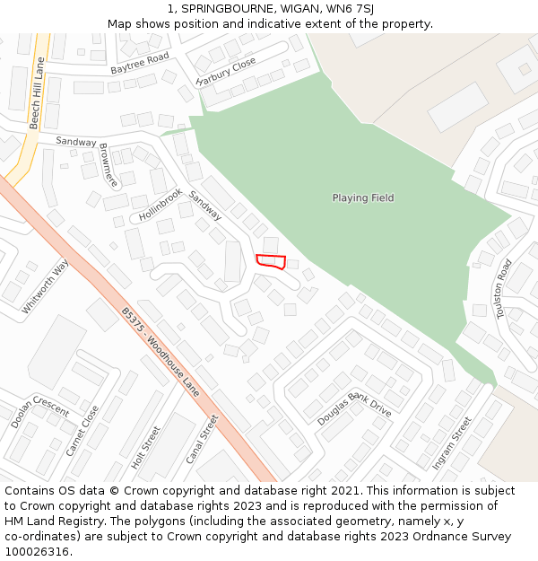 1, SPRINGBOURNE, WIGAN, WN6 7SJ: Location map and indicative extent of plot