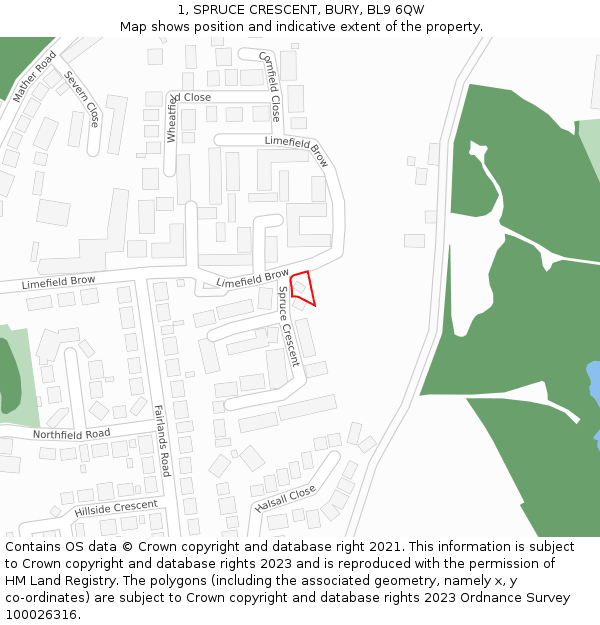 1, SPRUCE CRESCENT, BURY, BL9 6QW: Location map and indicative extent of plot