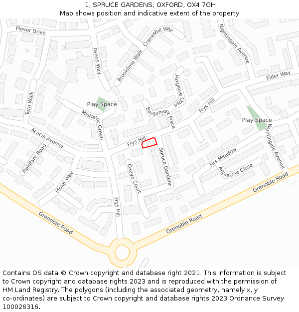 1, SPRUCE GARDENS, OXFORD, OX4 7GH: Location map and indicative extent of plot