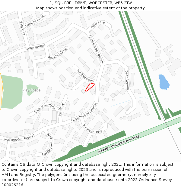 1, SQUIRREL DRIVE, WORCESTER, WR5 3TW: Location map and indicative extent of plot