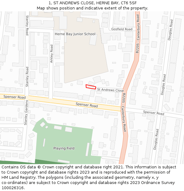 1, ST ANDREWS CLOSE, HERNE BAY, CT6 5SF: Location map and indicative extent of plot