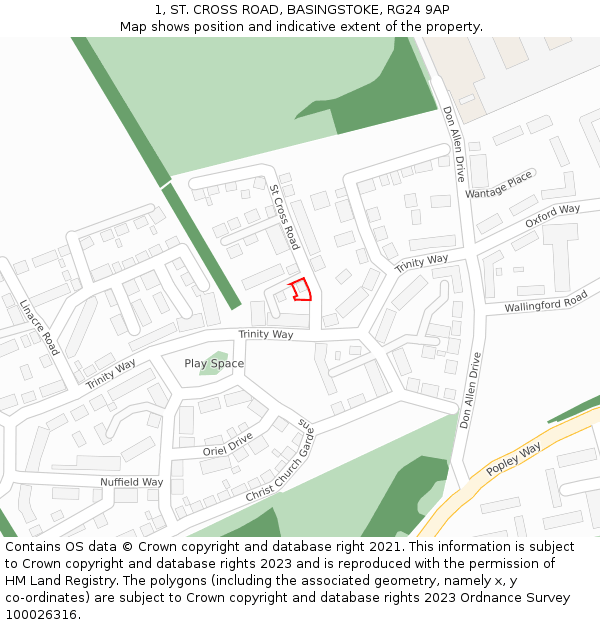 1, ST. CROSS ROAD, BASINGSTOKE, RG24 9AP: Location map and indicative extent of plot