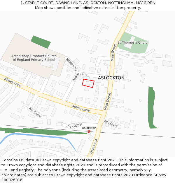 1, STABLE COURT, DAWNS LANE, ASLOCKTON, NOTTINGHAM, NG13 9BN: Location map and indicative extent of plot