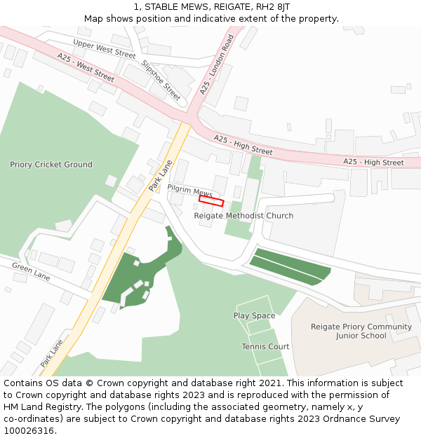 1, STABLE MEWS, REIGATE, RH2 8JT: Location map and indicative extent of plot