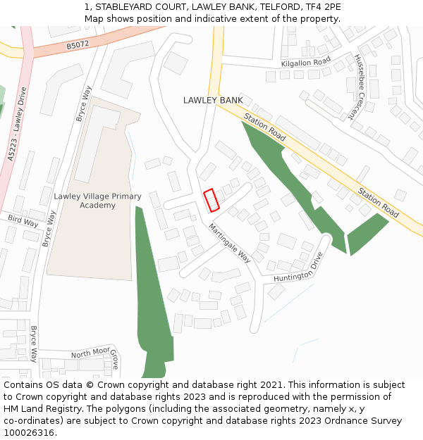 1, STABLEYARD COURT, LAWLEY BANK, TELFORD, TF4 2PE: Location map and indicative extent of plot