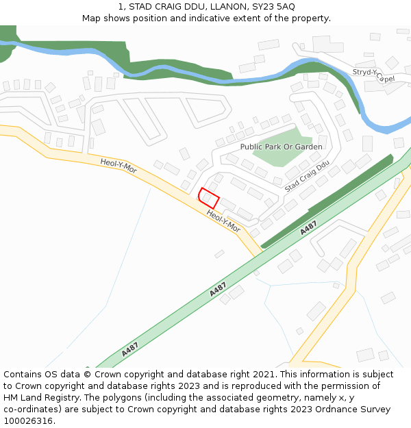 1, STAD CRAIG DDU, LLANON, SY23 5AQ: Location map and indicative extent of plot