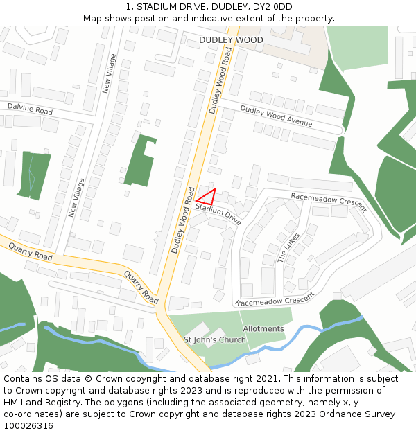 1, STADIUM DRIVE, DUDLEY, DY2 0DD: Location map and indicative extent of plot