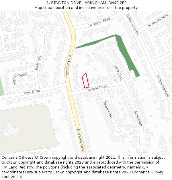 1, STAINTON DRIVE, IMMINGHAM, DN40 2EF: Location map and indicative extent of plot