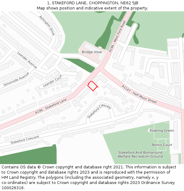 1, STAKEFORD LANE, CHOPPINGTON, NE62 5JB: Location map and indicative extent of plot