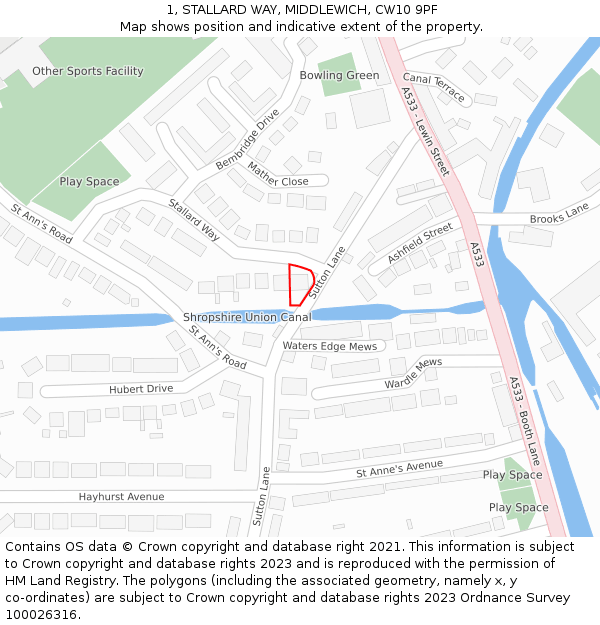 1, STALLARD WAY, MIDDLEWICH, CW10 9PF: Location map and indicative extent of plot