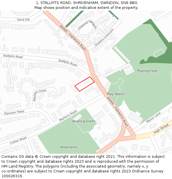 1, STALLPITS ROAD, SHRIVENHAM, SWINDON, SN6 8BG: Location map and indicative extent of plot