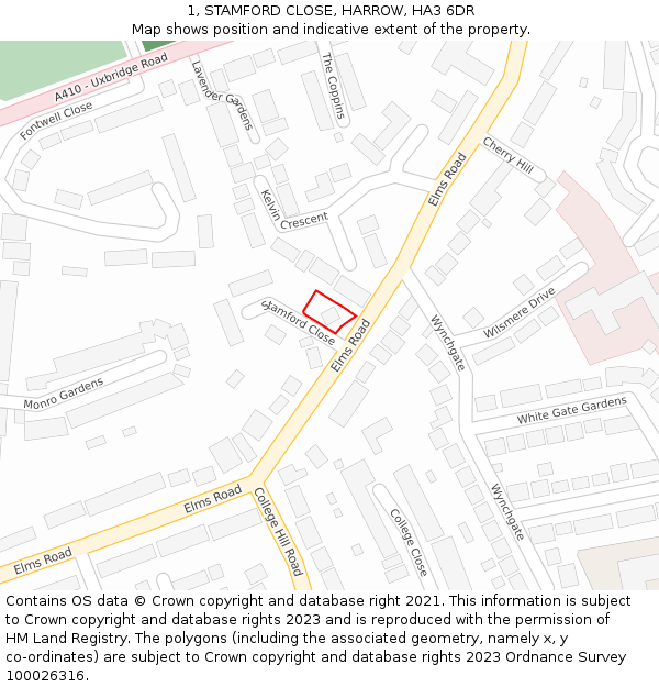 1, STAMFORD CLOSE, HARROW, HA3 6DR: Location map and indicative extent of plot