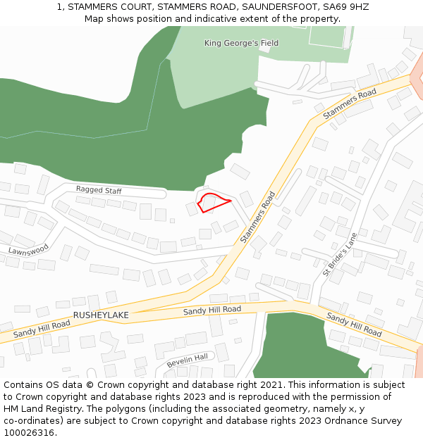 1, STAMMERS COURT, STAMMERS ROAD, SAUNDERSFOOT, SA69 9HZ: Location map and indicative extent of plot