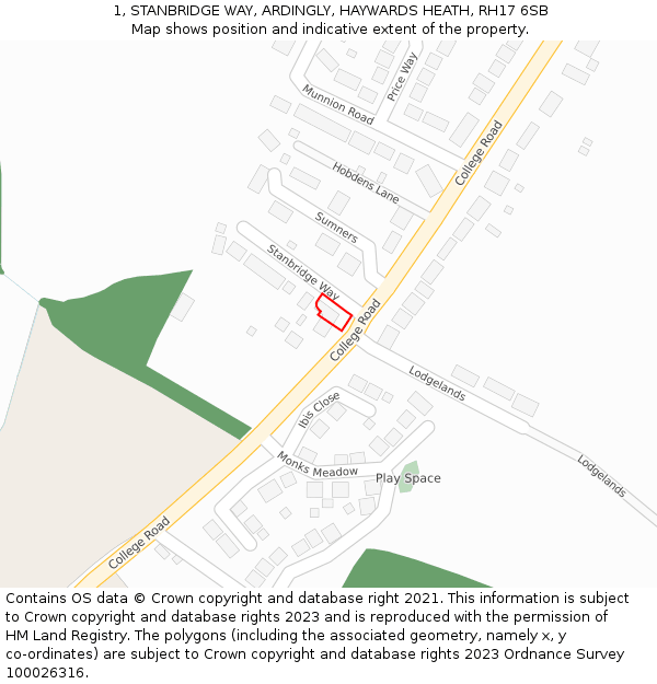 1, STANBRIDGE WAY, ARDINGLY, HAYWARDS HEATH, RH17 6SB: Location map and indicative extent of plot