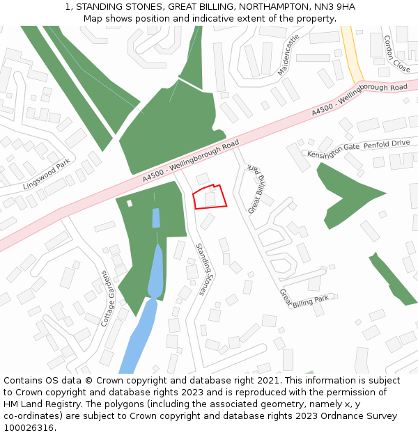 1, STANDING STONES, GREAT BILLING, NORTHAMPTON, NN3 9HA: Location map and indicative extent of plot