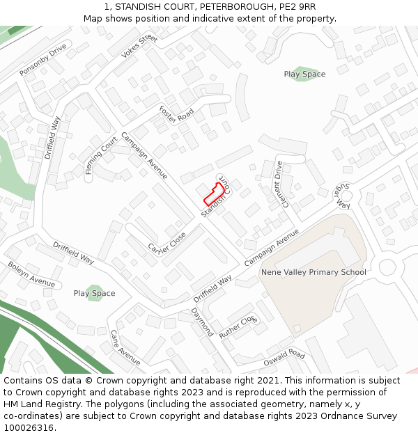 1, STANDISH COURT, PETERBOROUGH, PE2 9RR: Location map and indicative extent of plot