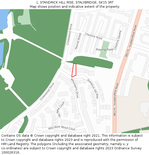 1, STANDRICK HILL RISE, STALYBRIDGE, SK15 3RT: Location map and indicative extent of plot