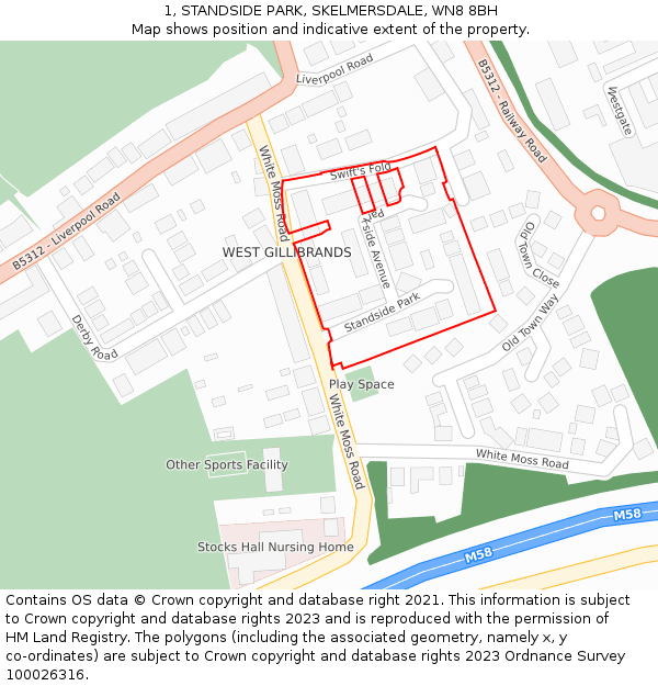 1, STANDSIDE PARK, SKELMERSDALE, WN8 8BH: Location map and indicative extent of plot