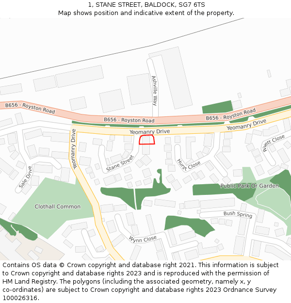 1, STANE STREET, BALDOCK, SG7 6TS: Location map and indicative extent of plot