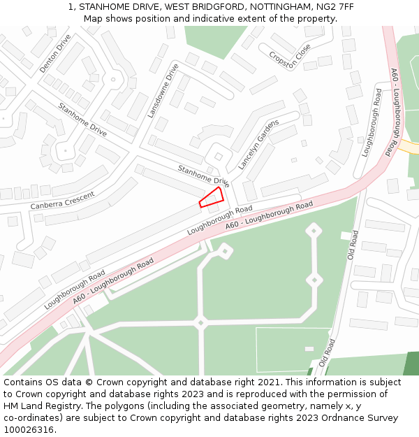 1, STANHOME DRIVE, WEST BRIDGFORD, NOTTINGHAM, NG2 7FF: Location map and indicative extent of plot