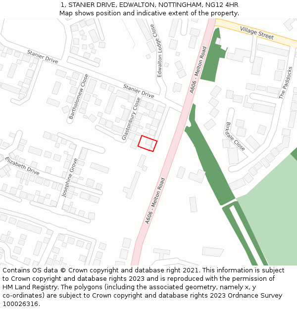 1, STANIER DRIVE, EDWALTON, NOTTINGHAM, NG12 4HR: Location map and indicative extent of plot