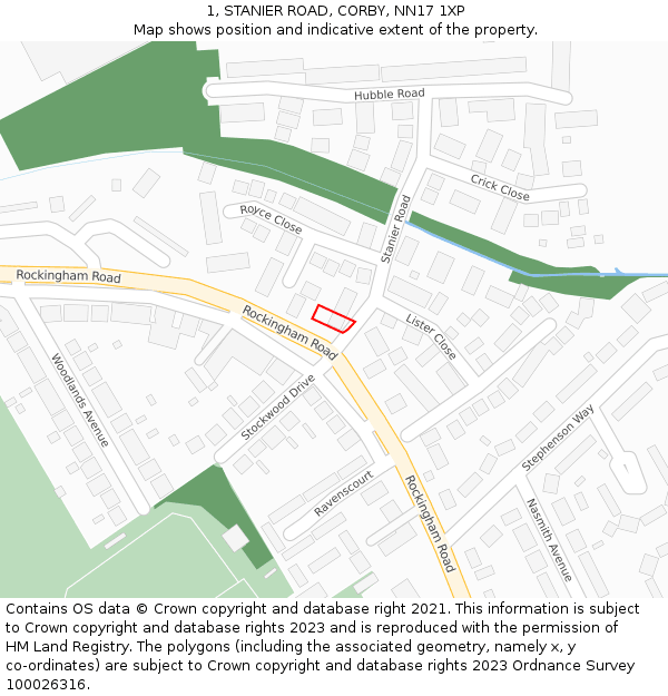 1, STANIER ROAD, CORBY, NN17 1XP: Location map and indicative extent of plot