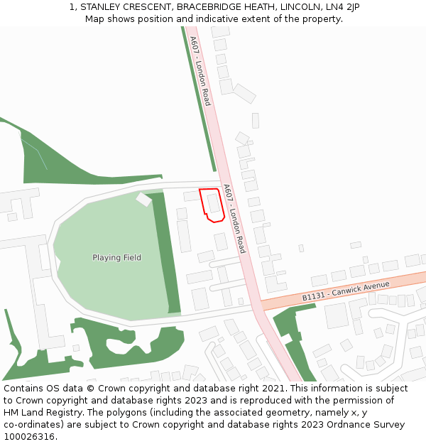 1, STANLEY CRESCENT, BRACEBRIDGE HEATH, LINCOLN, LN4 2JP: Location map and indicative extent of plot