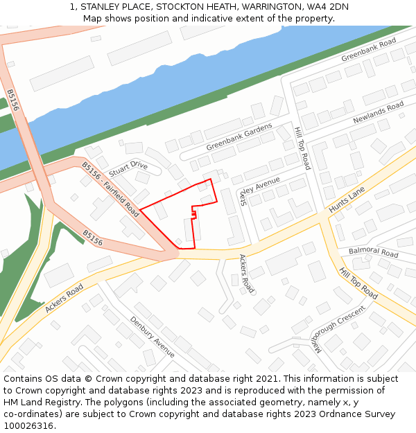 1, STANLEY PLACE, STOCKTON HEATH, WARRINGTON, WA4 2DN: Location map and indicative extent of plot