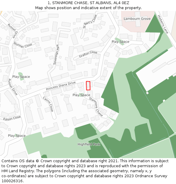1, STANMORE CHASE, ST ALBANS, AL4 0EZ: Location map and indicative extent of plot