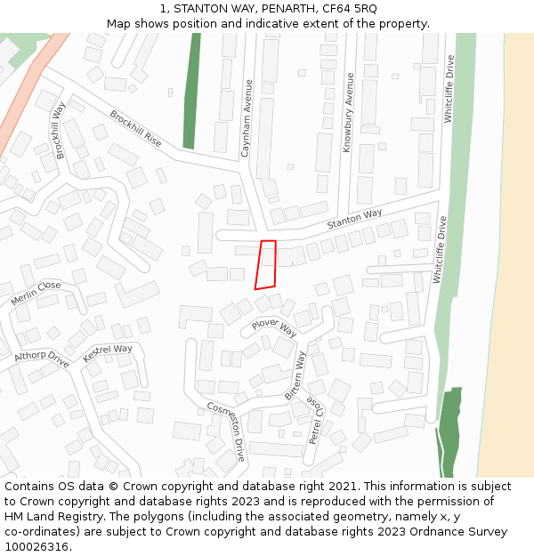 1, STANTON WAY, PENARTH, CF64 5RQ: Location map and indicative extent of plot