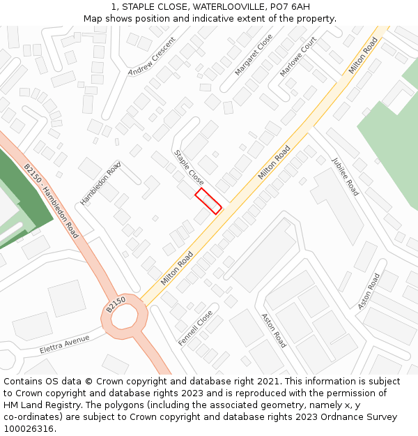 1, STAPLE CLOSE, WATERLOOVILLE, PO7 6AH: Location map and indicative extent of plot