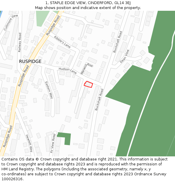 1, STAPLE EDGE VIEW, CINDERFORD, GL14 3EJ: Location map and indicative extent of plot