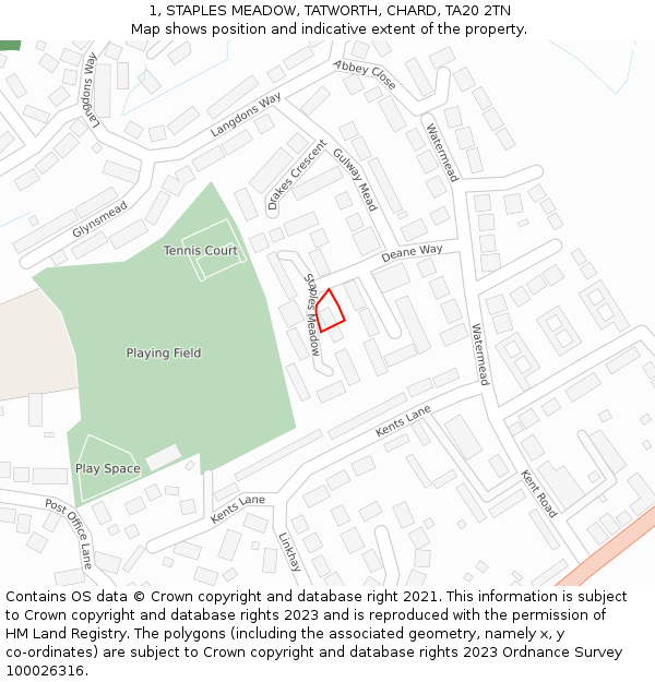 1, STAPLES MEADOW, TATWORTH, CHARD, TA20 2TN: Location map and indicative extent of plot