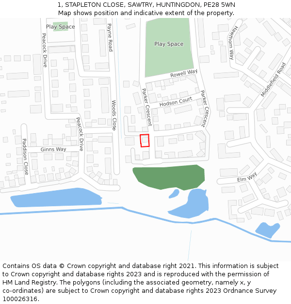 1, STAPLETON CLOSE, SAWTRY, HUNTINGDON, PE28 5WN: Location map and indicative extent of plot