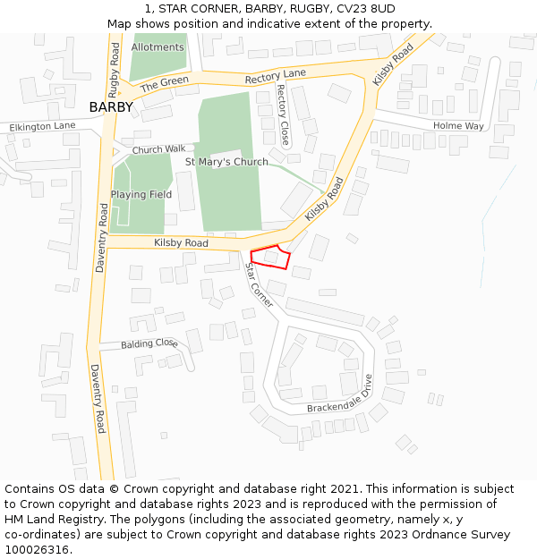 1, STAR CORNER, BARBY, RUGBY, CV23 8UD: Location map and indicative extent of plot