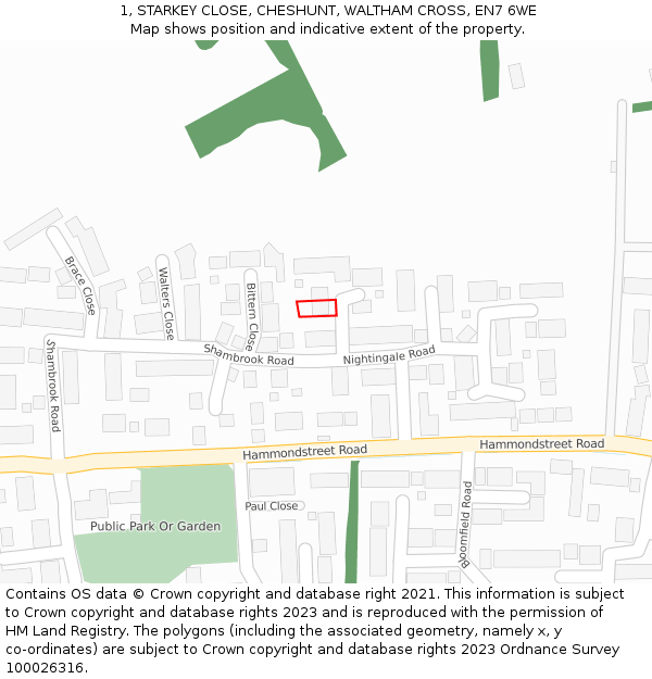 1, STARKEY CLOSE, CHESHUNT, WALTHAM CROSS, EN7 6WE: Location map and indicative extent of plot