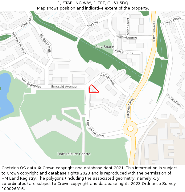 1, STARLING WAY, FLEET, GU51 5DQ: Location map and indicative extent of plot