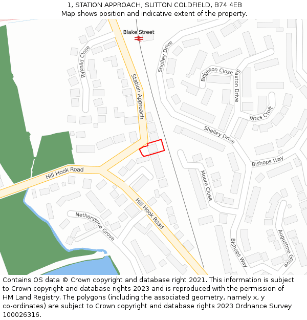 1, STATION APPROACH, SUTTON COLDFIELD, B74 4EB: Location map and indicative extent of plot