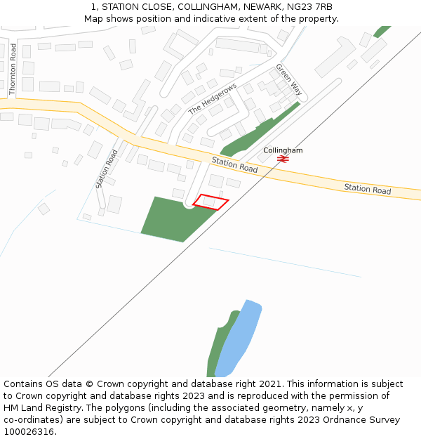 1, STATION CLOSE, COLLINGHAM, NEWARK, NG23 7RB: Location map and indicative extent of plot