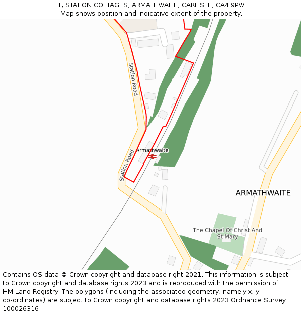 1, STATION COTTAGES, ARMATHWAITE, CARLISLE, CA4 9PW: Location map and indicative extent of plot