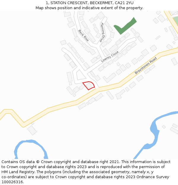 1, STATION CRESCENT, BECKERMET, CA21 2YU: Location map and indicative extent of plot