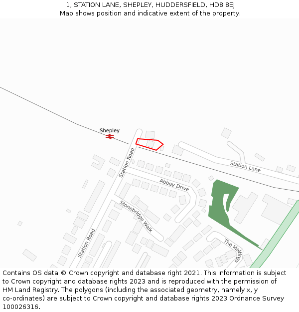 1, STATION LANE, SHEPLEY, HUDDERSFIELD, HD8 8EJ: Location map and indicative extent of plot