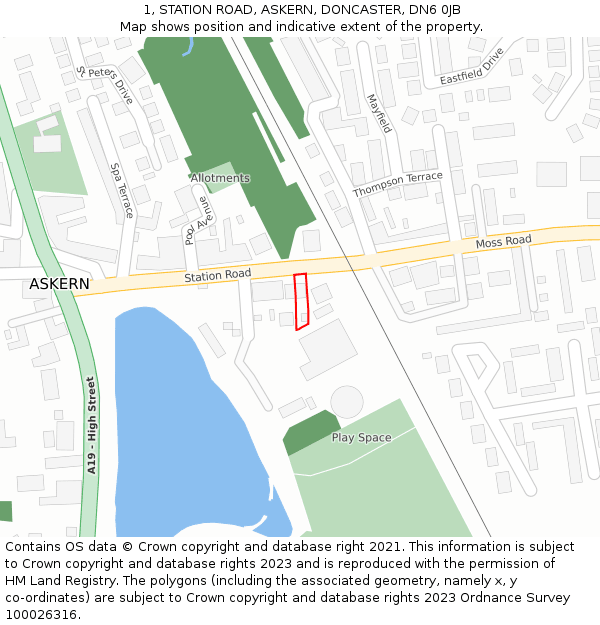 1, STATION ROAD, ASKERN, DONCASTER, DN6 0JB: Location map and indicative extent of plot