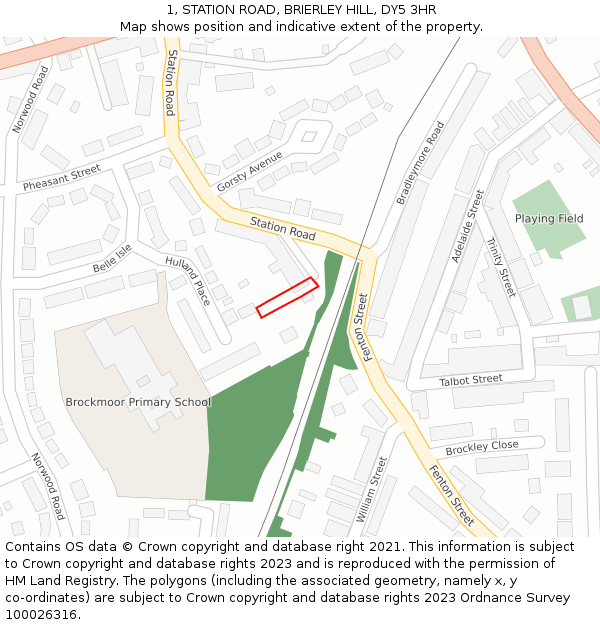 1, STATION ROAD, BRIERLEY HILL, DY5 3HR: Location map and indicative extent of plot