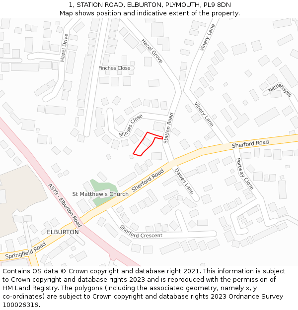 1, STATION ROAD, ELBURTON, PLYMOUTH, PL9 8DN: Location map and indicative extent of plot