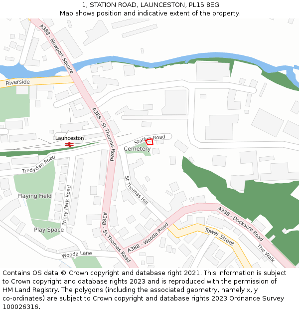 1, STATION ROAD, LAUNCESTON, PL15 8EG: Location map and indicative extent of plot