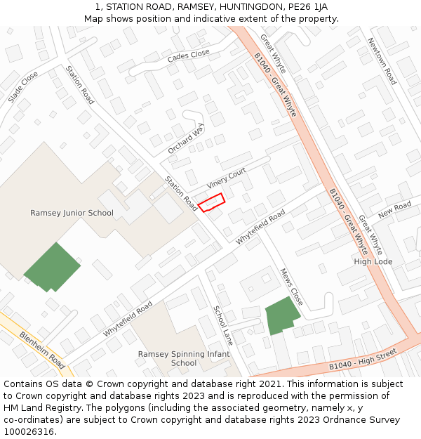 1, STATION ROAD, RAMSEY, HUNTINGDON, PE26 1JA: Location map and indicative extent of plot