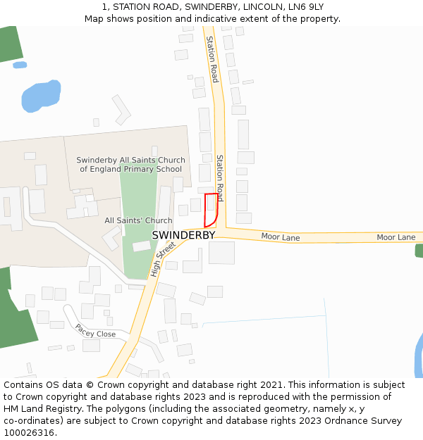 1, STATION ROAD, SWINDERBY, LINCOLN, LN6 9LY: Location map and indicative extent of plot